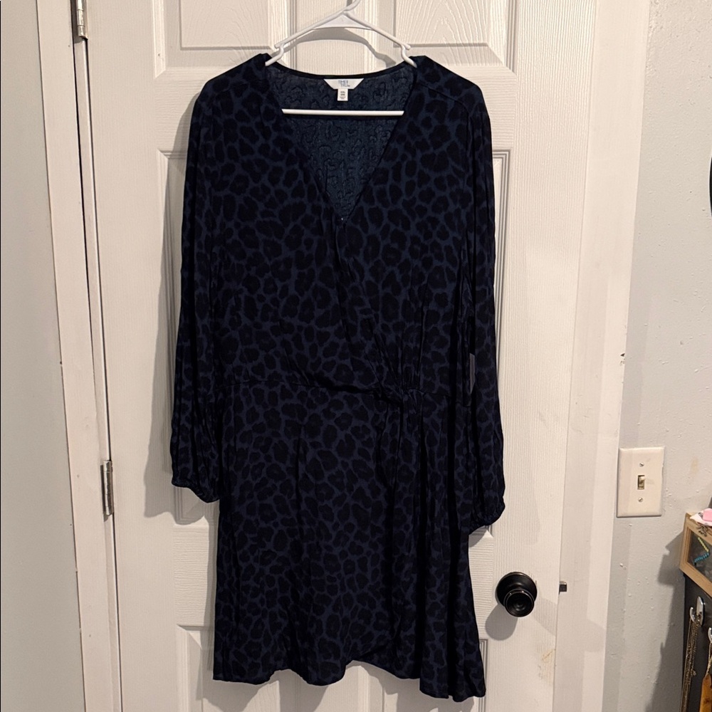 Time and Tru Navy Blue Leopard Print Dress